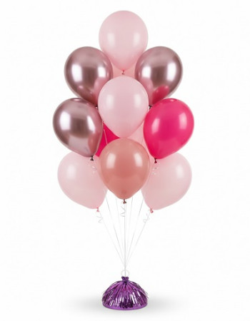 Pink shades 12 Balloon Bouquet on a weight