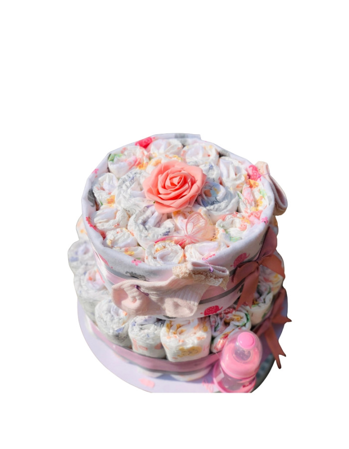 Blush Bear 2 Tier Nappy Cake