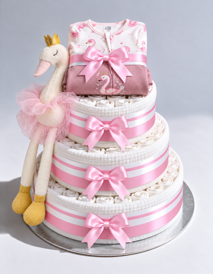 Ballet Pink Swan Nappy Cake
