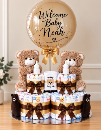 Teddy Twins Nappy Cake