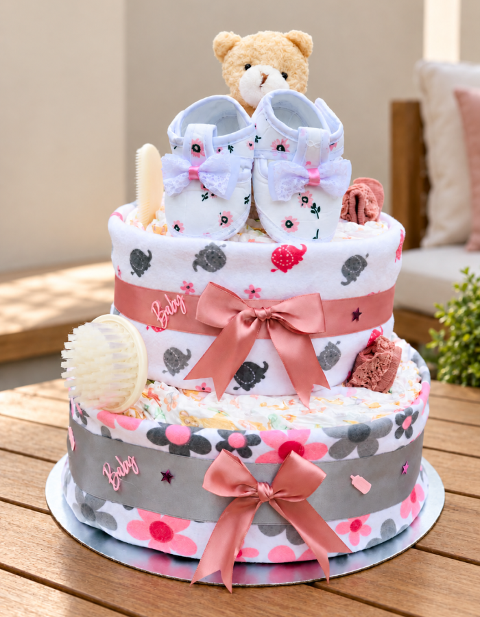 Dusty Rose 2 Tier Nappy Cake
