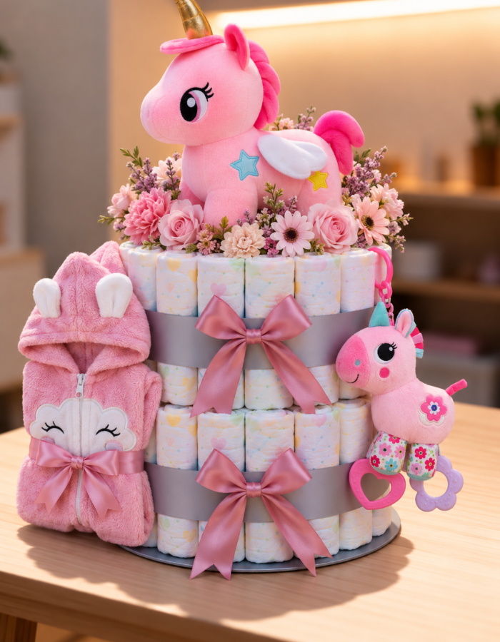 Magical Unicorn 2 Tier Nappy Cake