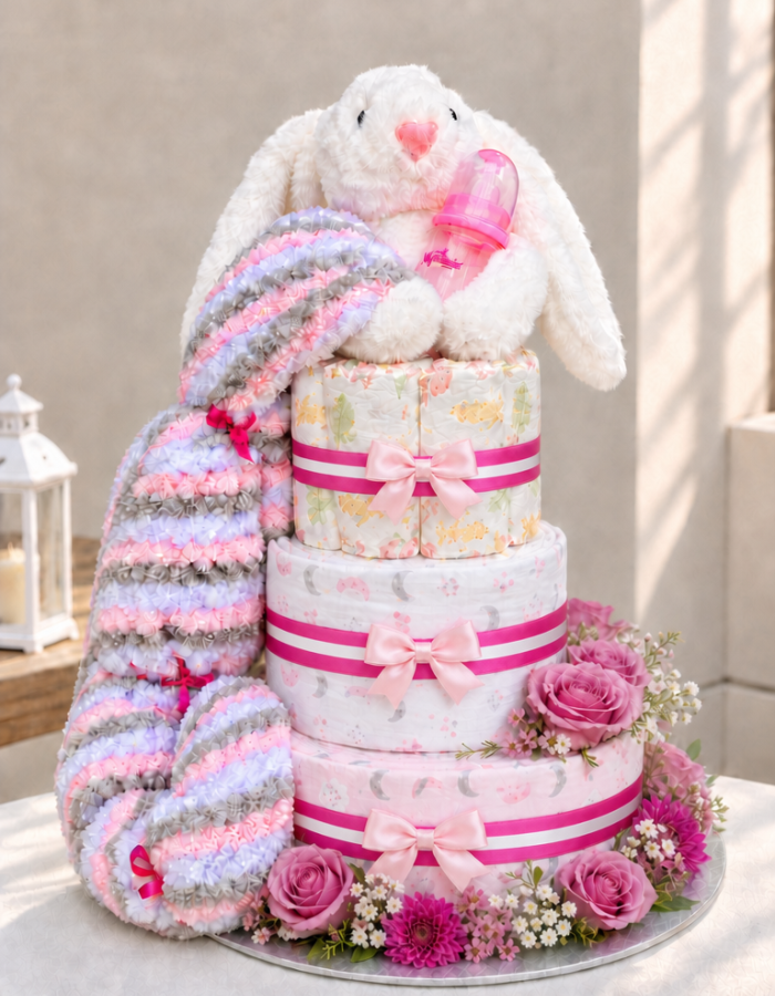 Bunny Bloom 3 Tier Nappy Cake