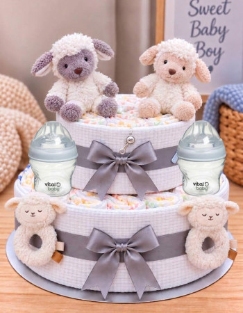 Twin Lambs Nappy Cake