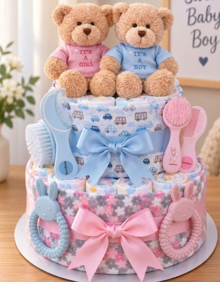 Boy & Girl Twins Nappy Cake